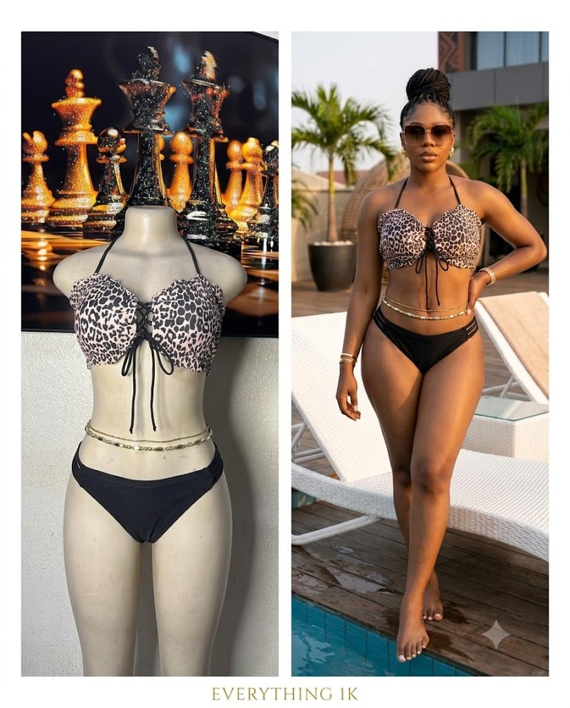 Leopard Print Lace-Up Halter Bikini Set