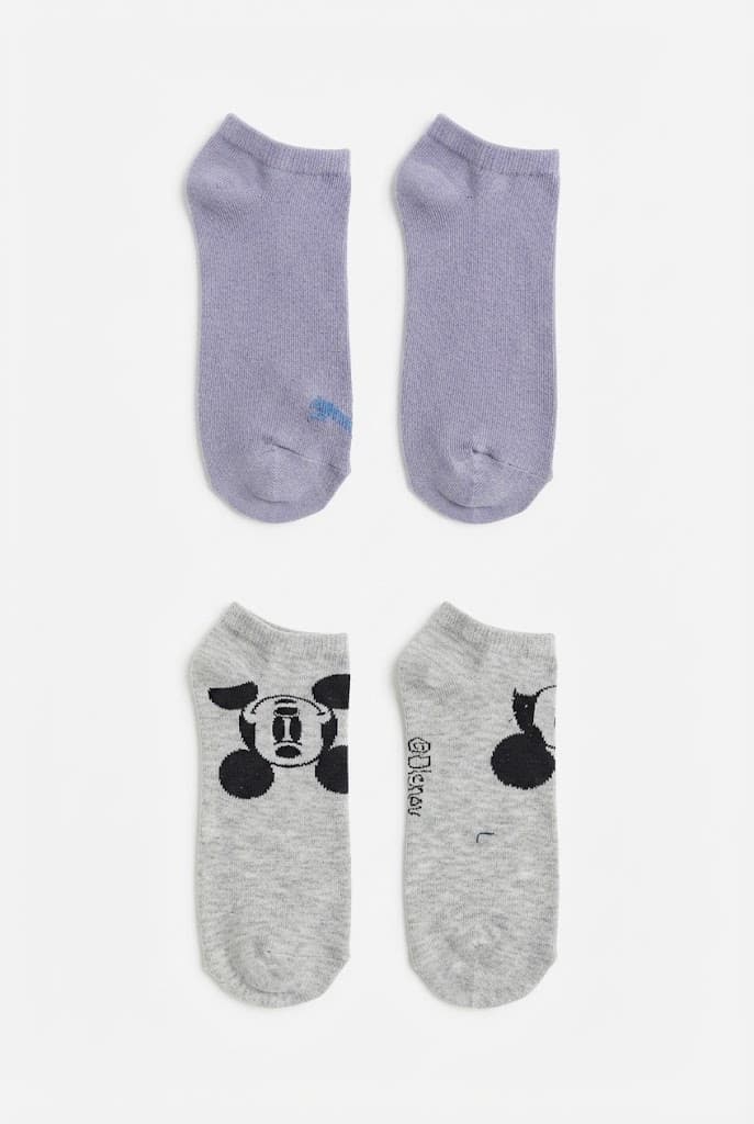 Purple Athletic and Grey Mickey Mouse Graphic Ankle Socks (2-Pack)