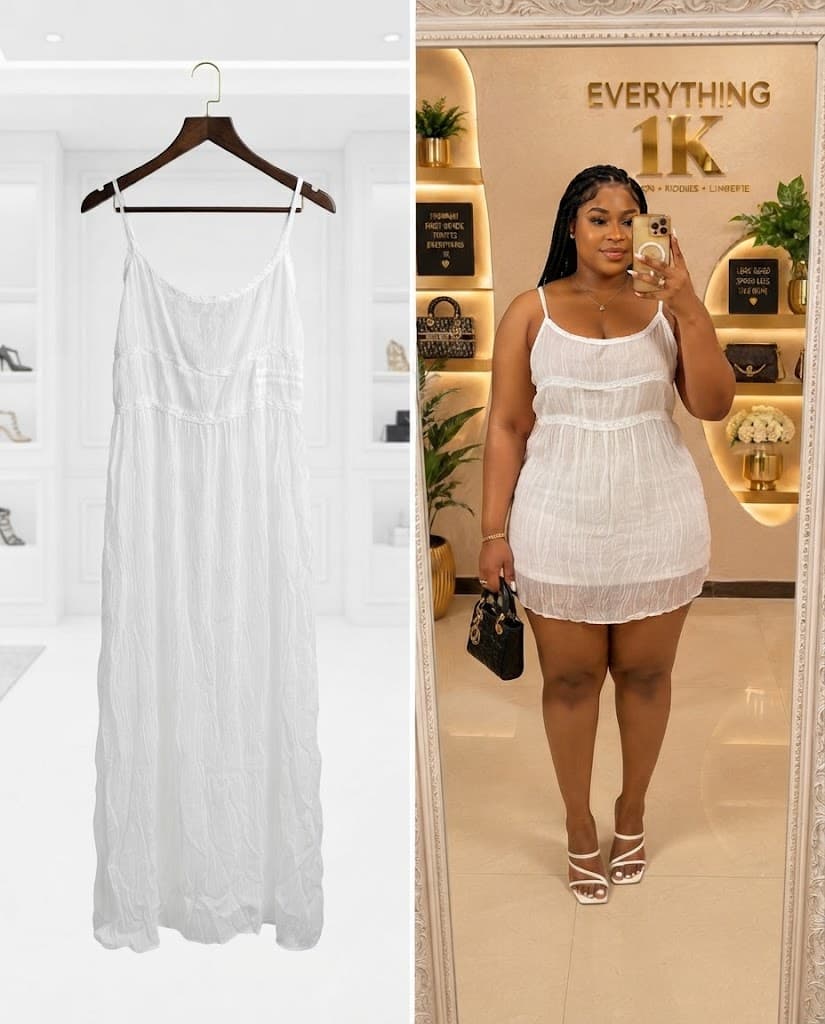 White Textured Slip Midi Dress
