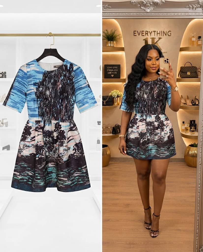 Abstract Landscape Print Short-Sleeve Mini Dress