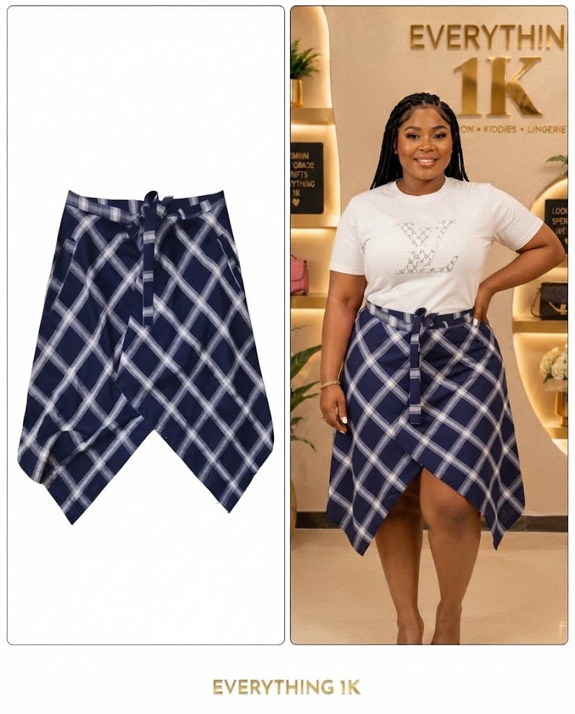 Asymmetric Plaid Tie-Waist Skirt