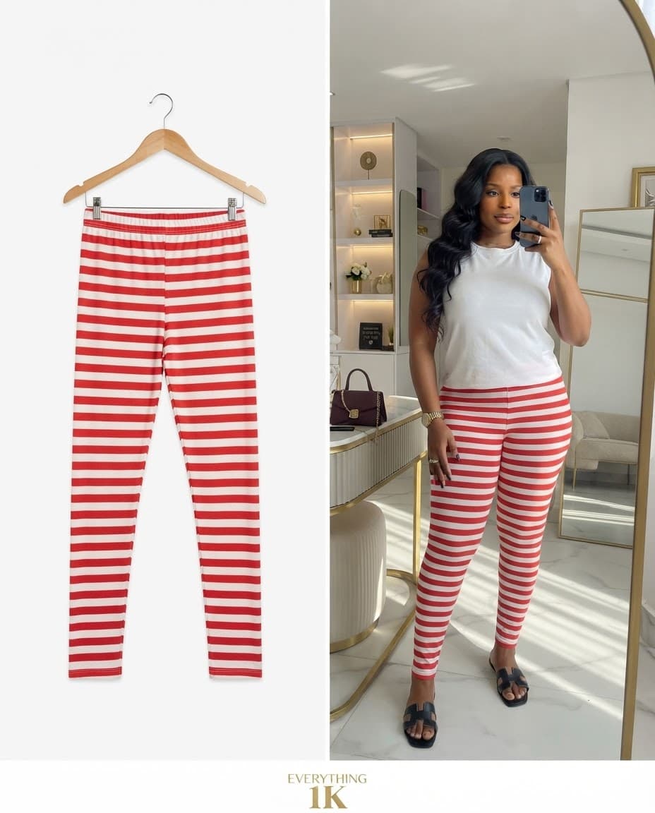 Red and White Striped Casual Leggings