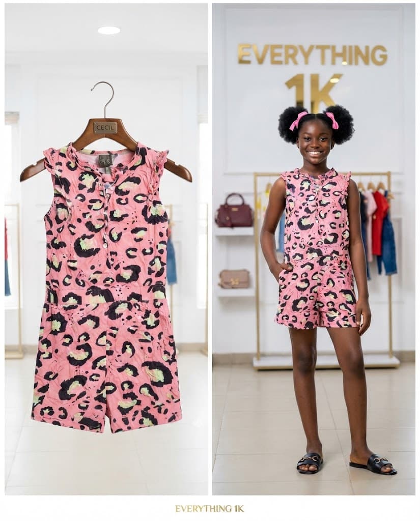 Pink Leopard Print Sleeveless Romper (Ages 9-10)