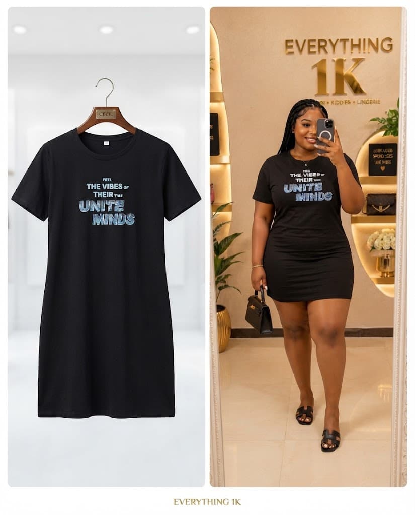 Black Casual Unite Minds Graphic T-Shirt Dress