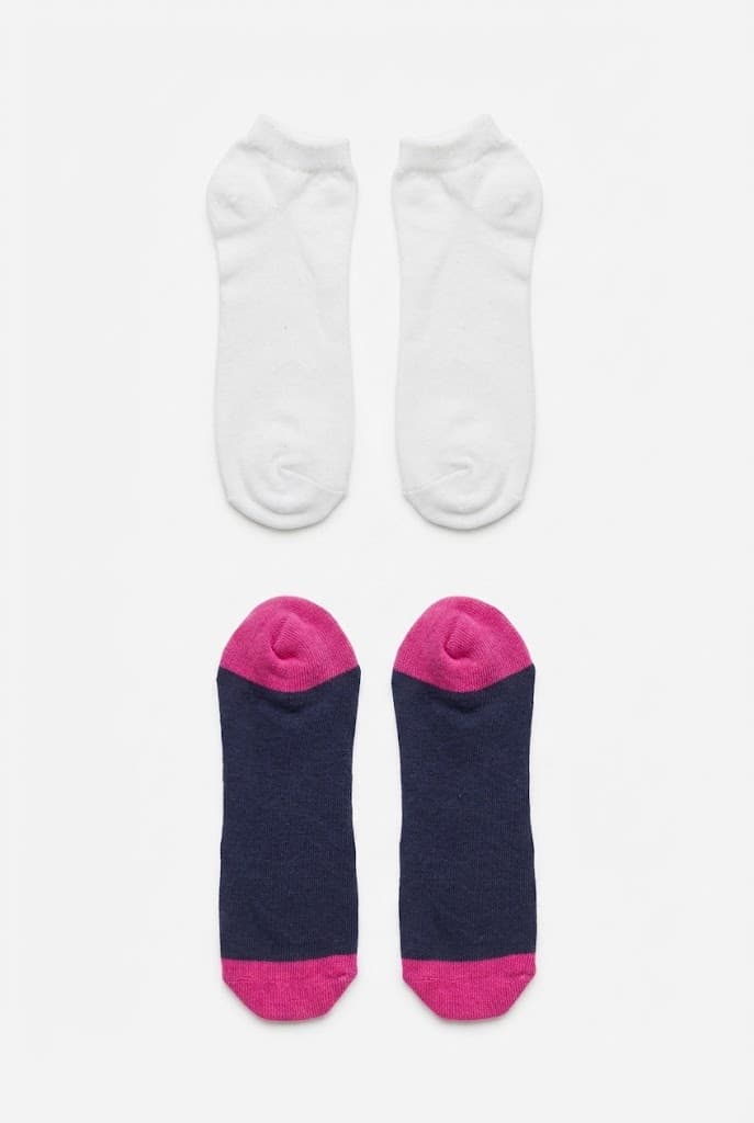 Solid White and Navy/Pink Trim Low-Cut Socks (2-Pack)