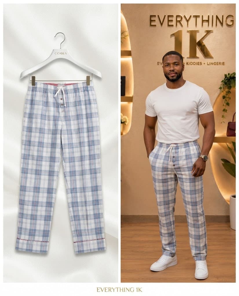 Casual Light Blue Plaid Lounge Trousers