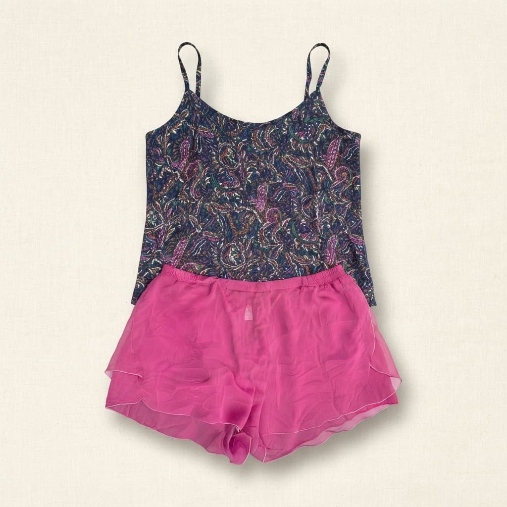 Multi-Colour chiffon Paisley Cami & Bright Pink Shorts Set