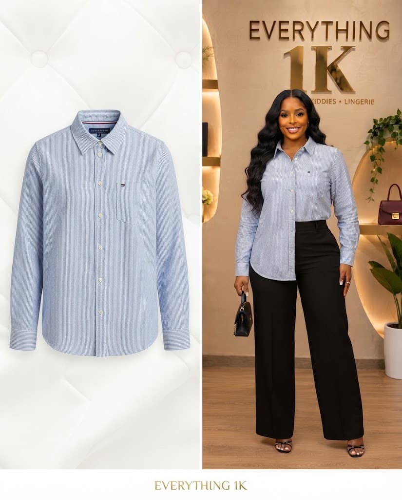 Corporate Blue Striped Long-Sleeve Button-Down Shirt