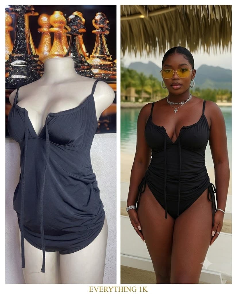 Black Ruched Drawstring Side One-Piece Swimsuit