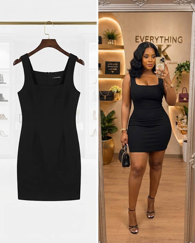 Simple Black Square-Neck Bodycon Mini Dress