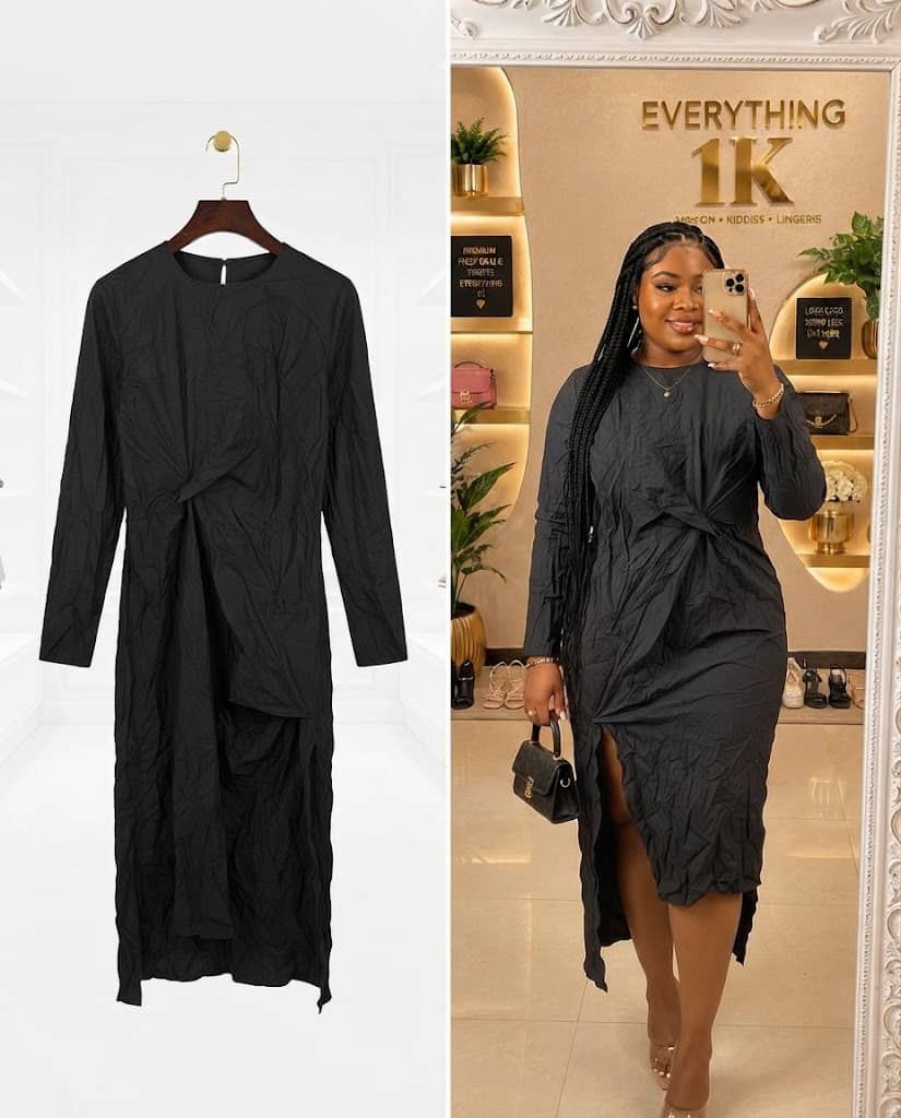 Black short-sleeve dress with contrast white lapel collar
