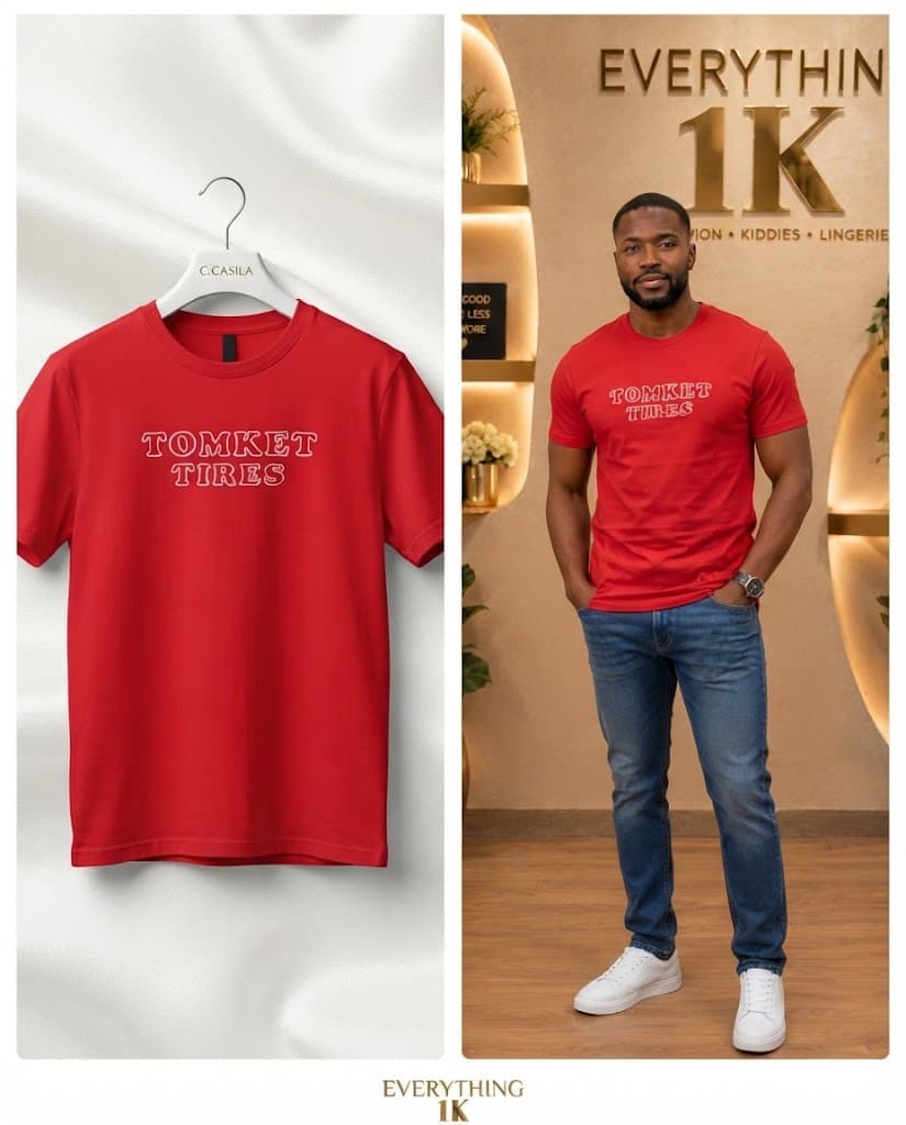 Casual Red "Tomket Tires" Graphic T-Shirt