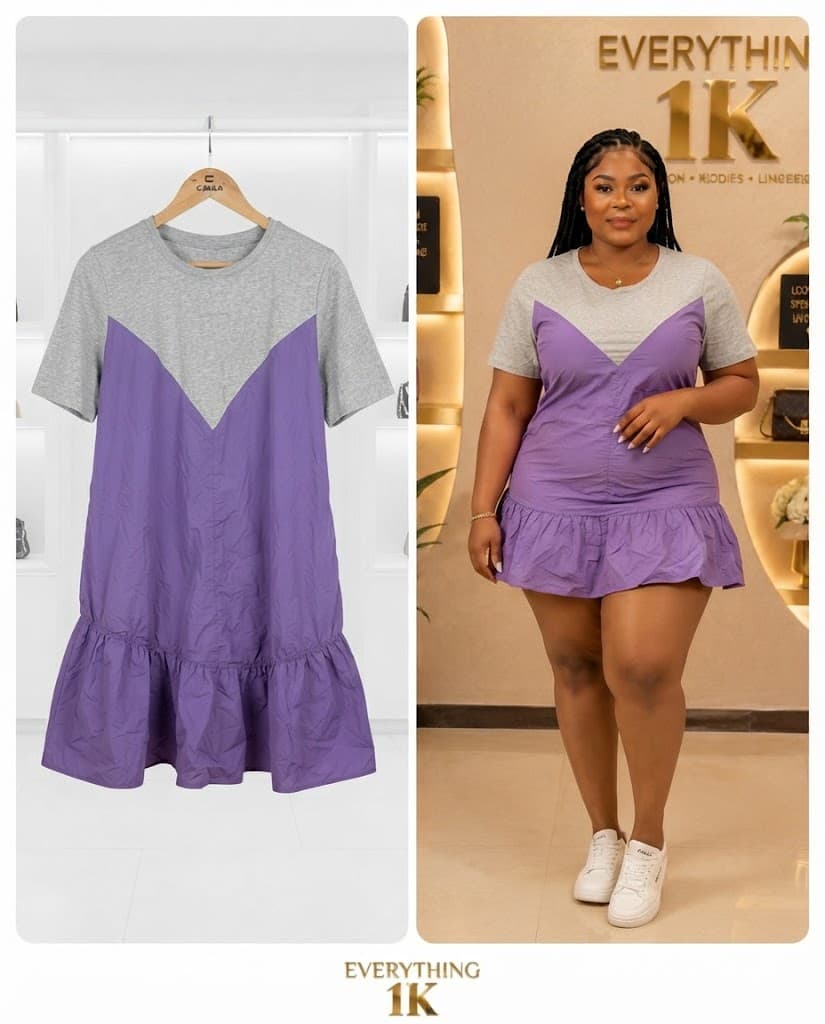 Grey & Purple Colorblock Ruffle Dress