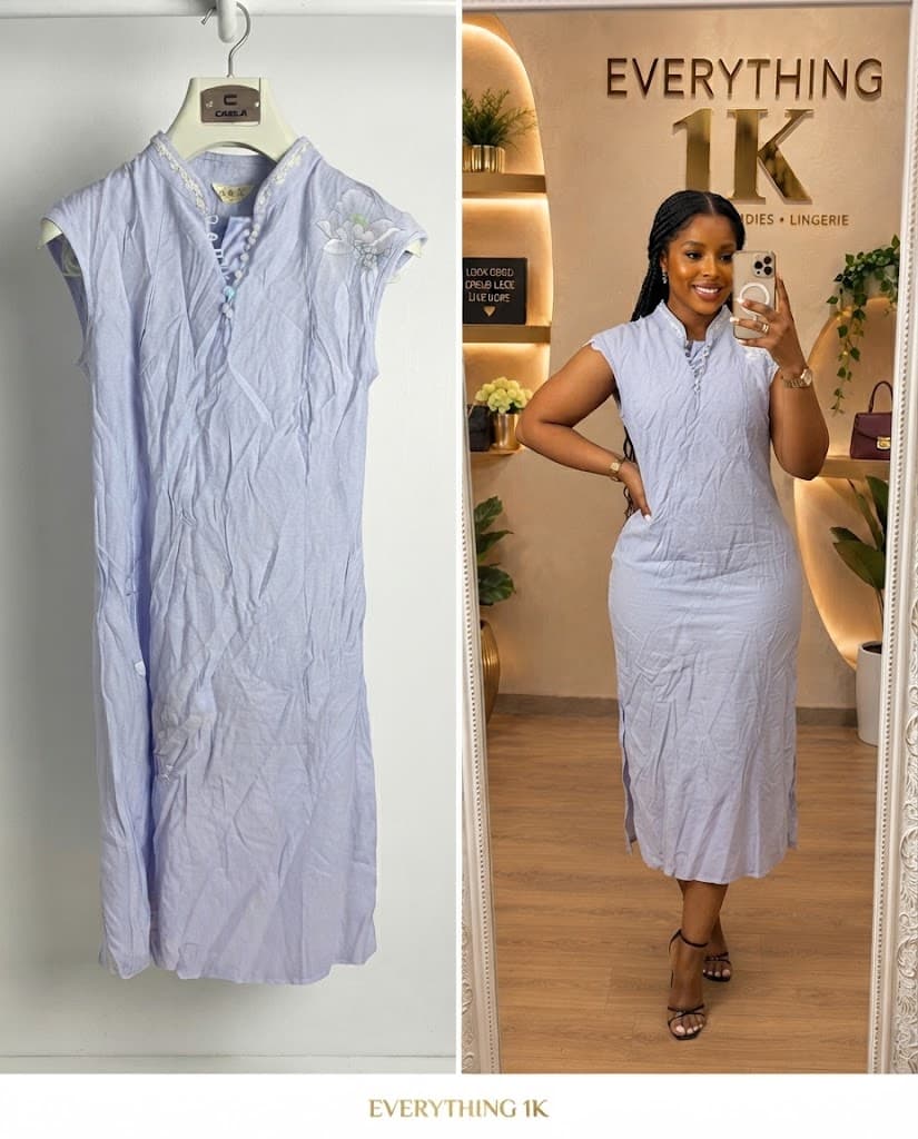 Light Purple Mandarin Collar Midi Dress
