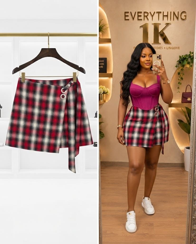 Red & Black Buffalo Plaid Wrap Skirt