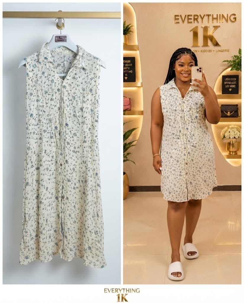 Sleeveless Floral Print Button-Front Midi Shirt Dress