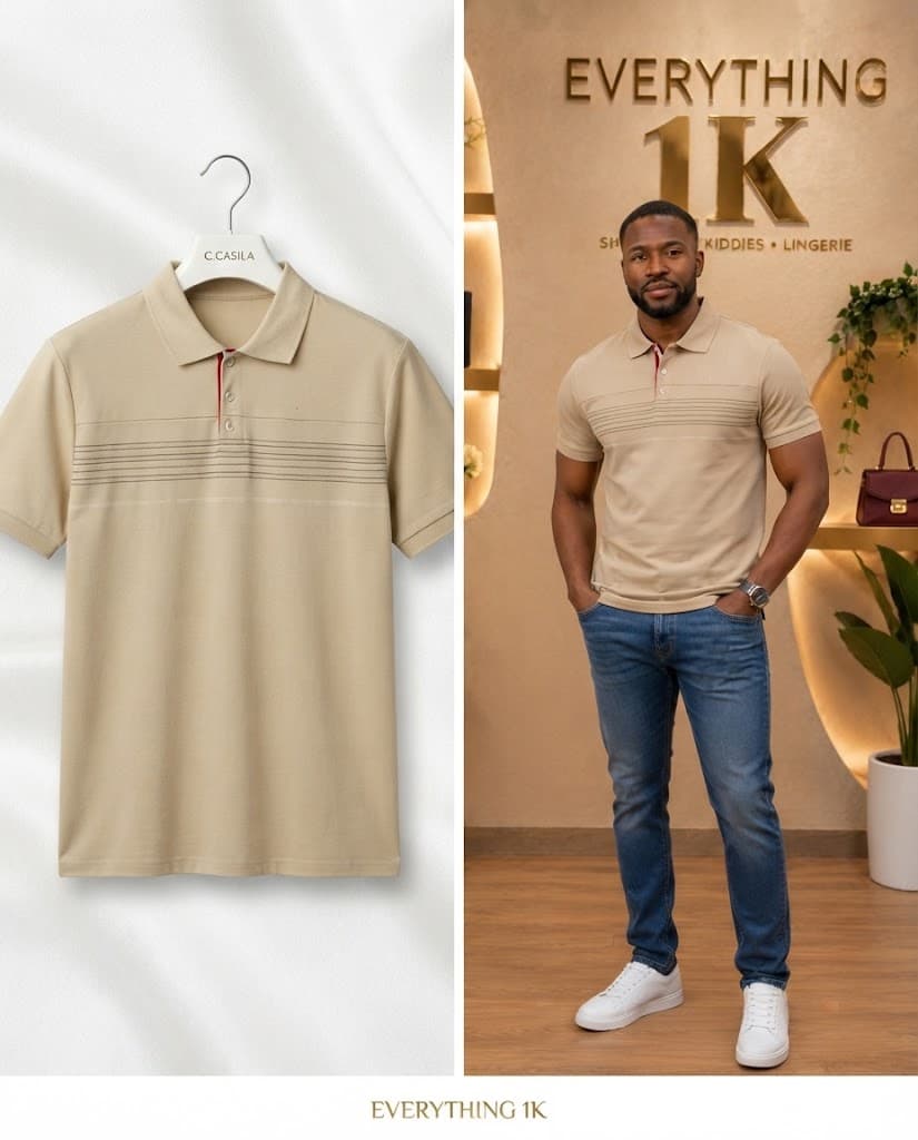 Casual Khaki Striped Accent Polo Shirt