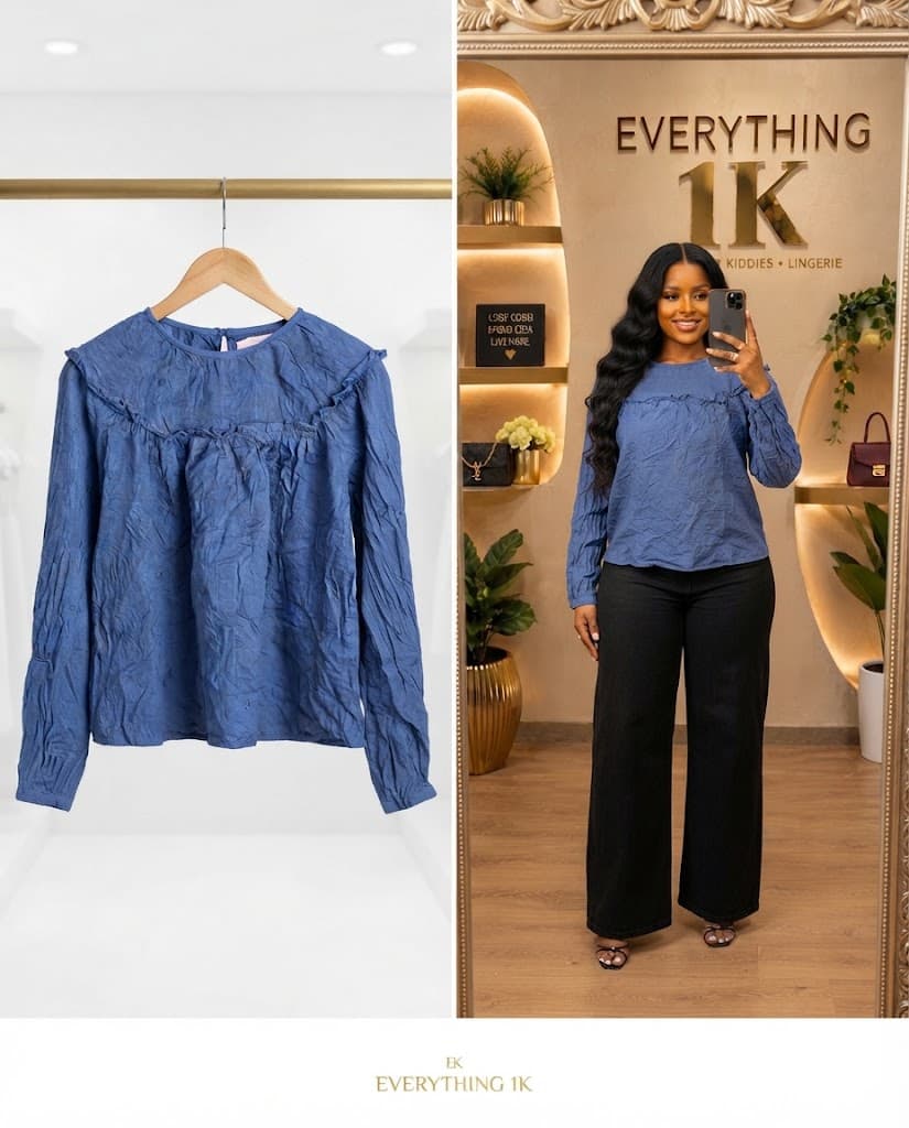 Blue Casual Ruffled Blouse
