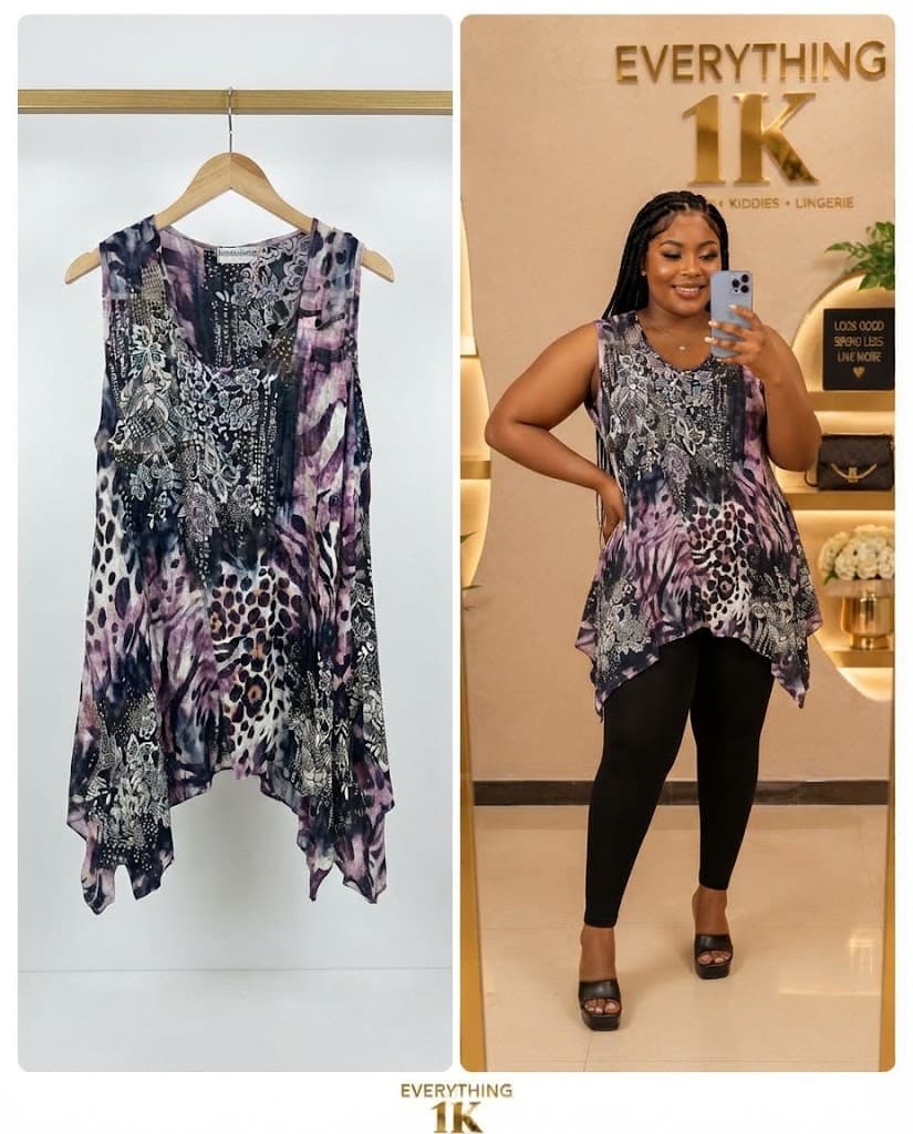 Party Purple and Black Animal Print Asymmetric Tank Top