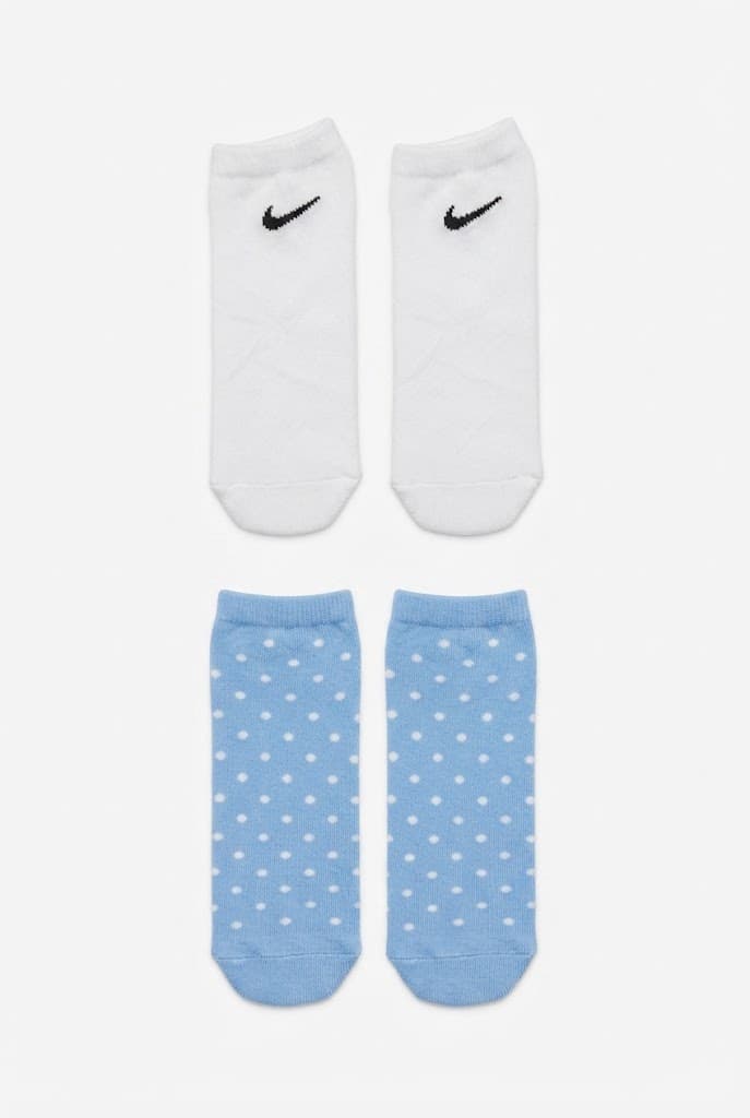 Nike White and Light Blue Polka Dot Socks (2-Pack)