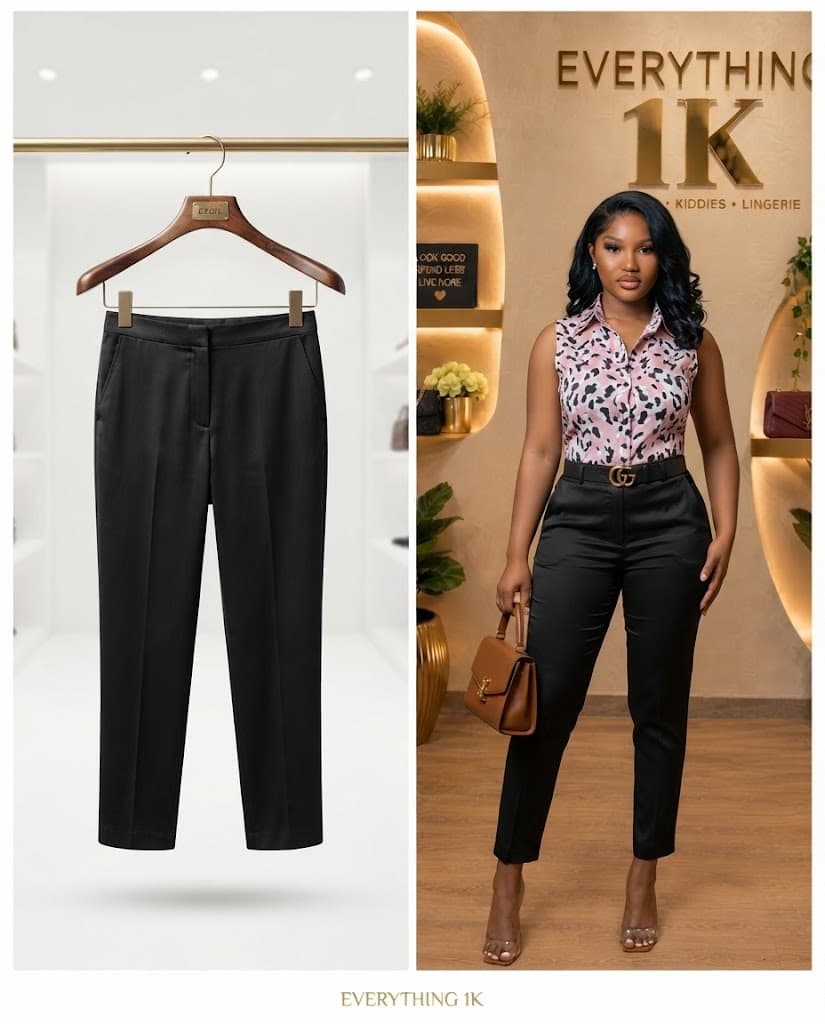 Black silk Cropped Wide-Leg Trousers (Regular Length, Waist 32/34)