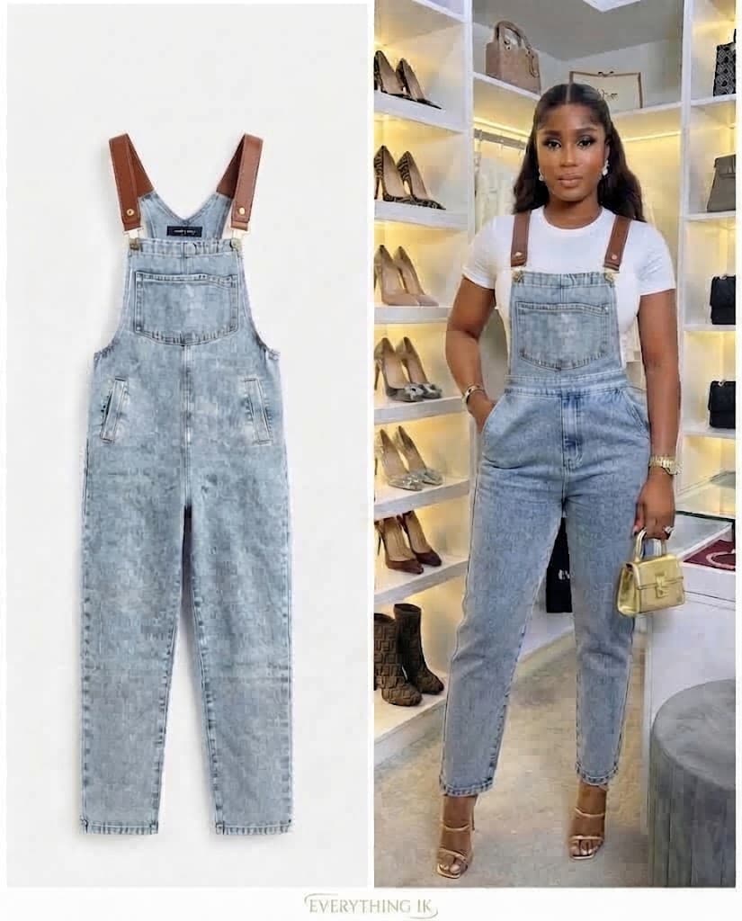 Light Wash Overalls with Brown Straps