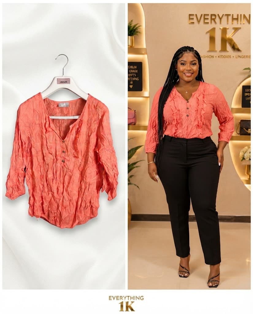 Casual Peach Ruffled V-Neck Tunic