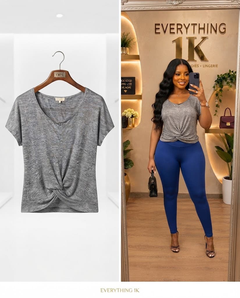 Grey Heathered Twist-Front Basic Short-Sleeve Top