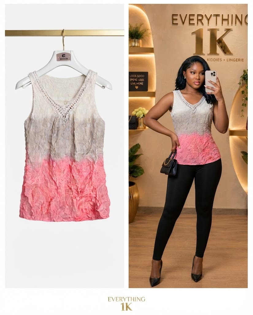 Casual Grey and Pink Ombre Crinkled Sleeveless Top