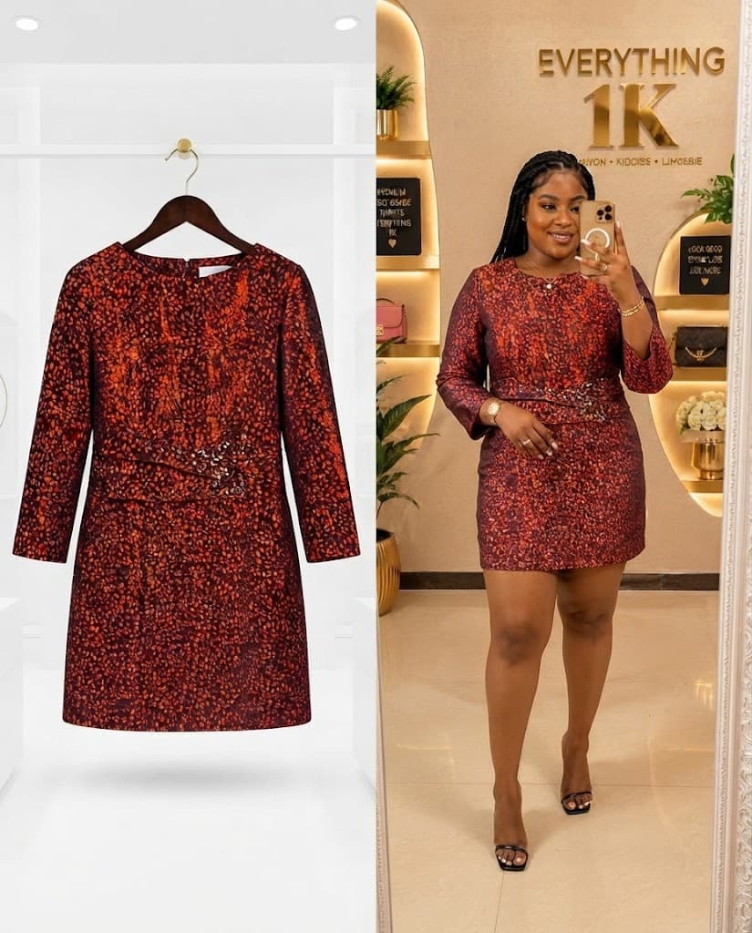 Rust Red and Bronze Metallic Speckled Mini Dress