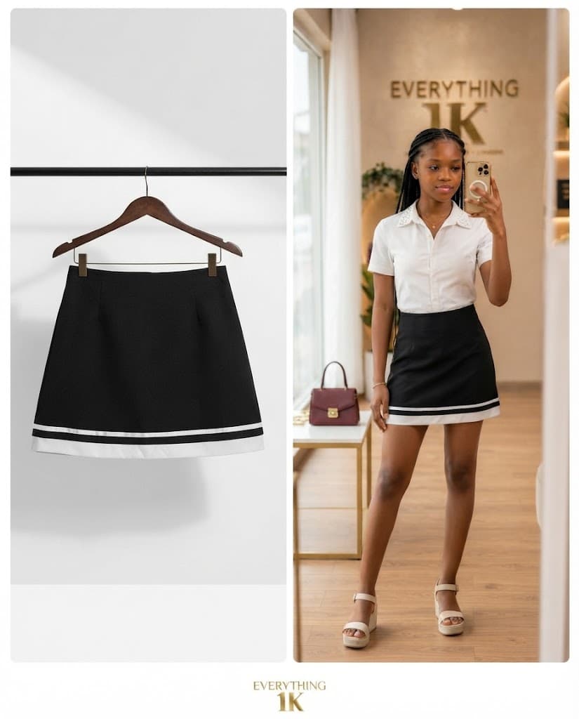 Pre-loved Girls A-Line Mini Skirt with Contrast Stripe Hem
