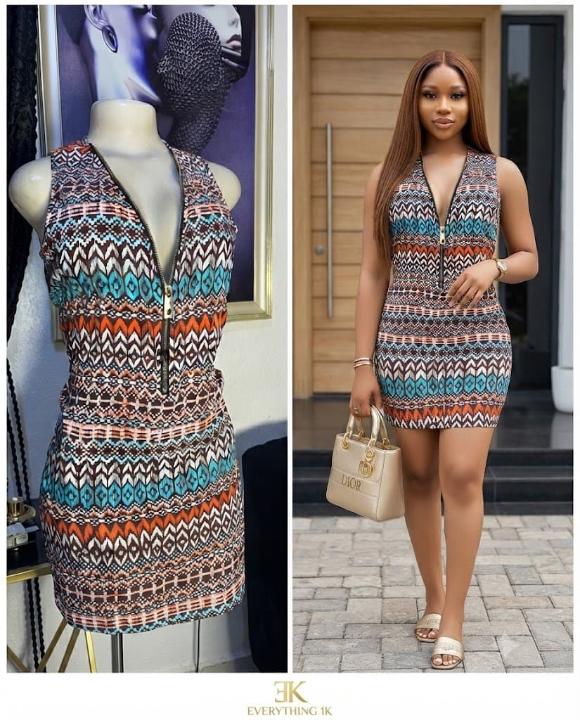 Geometric Pattern Zip Mini Dress