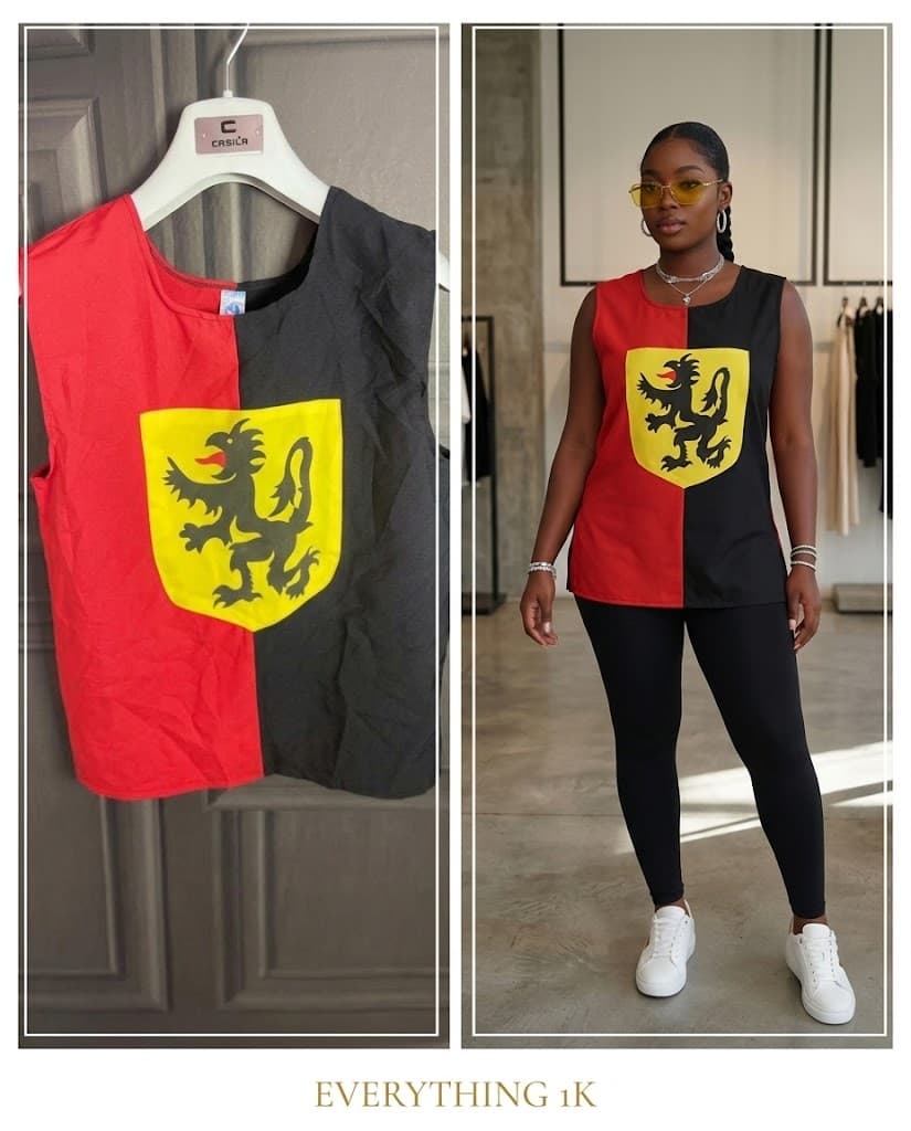 Casual Red and Black Color-Block Crest Tank Top