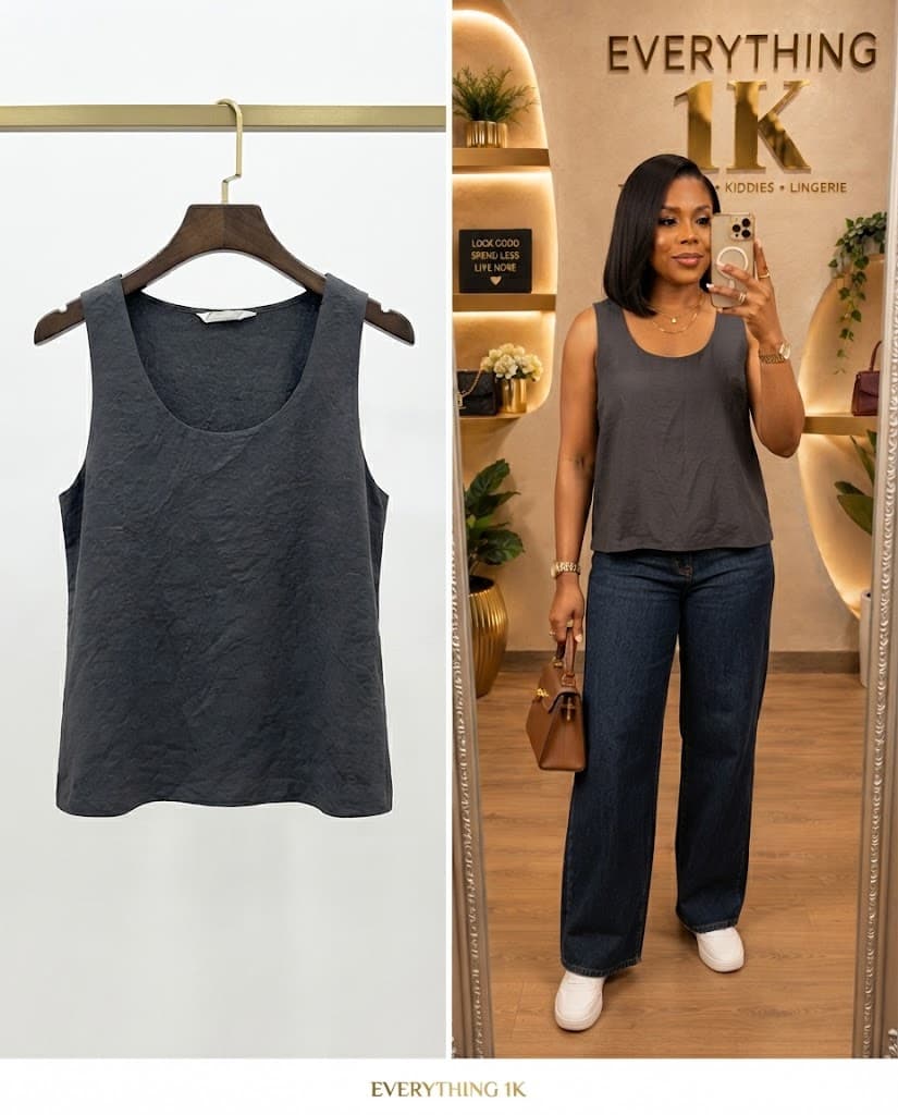 Casual Charcoal Textured Sleeveless Shell Top