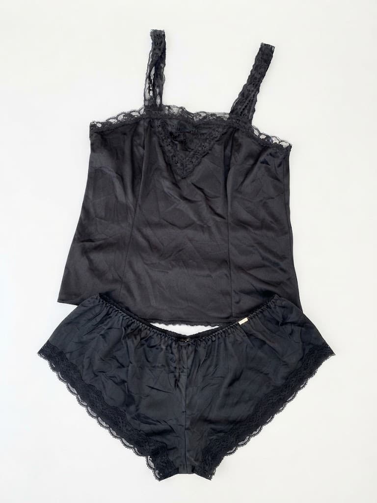 Black Satin & Lace Cami and Briefs Set