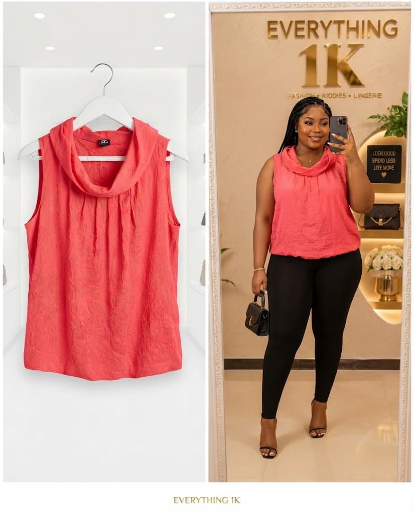 Coral Cowl-Neck Casual Top