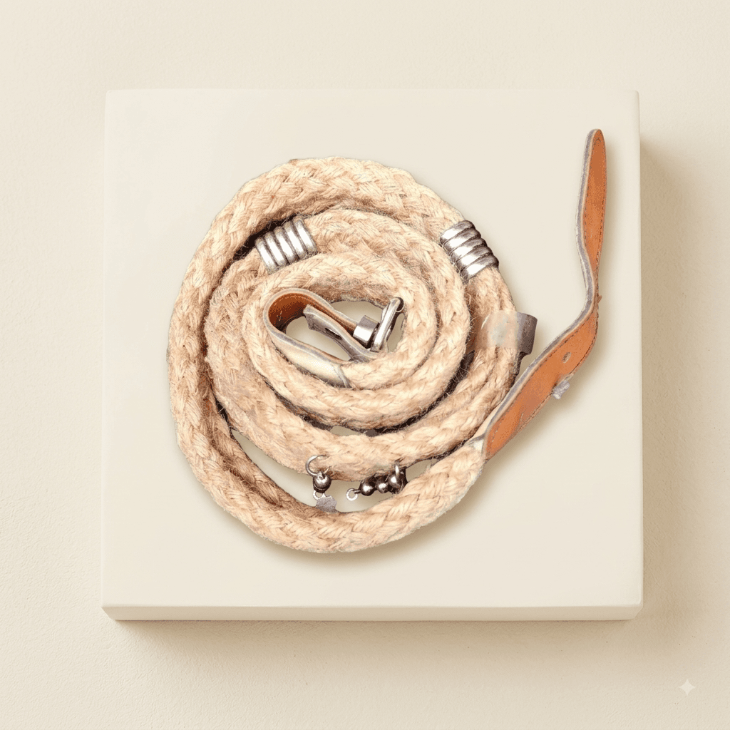 Rustic Bohemian Braided Jute Rope & Leather-Trimmed Belt with Silver Charms