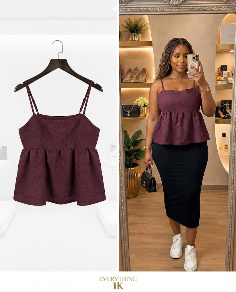 Party Burgundy Textured Peplum Cami Top