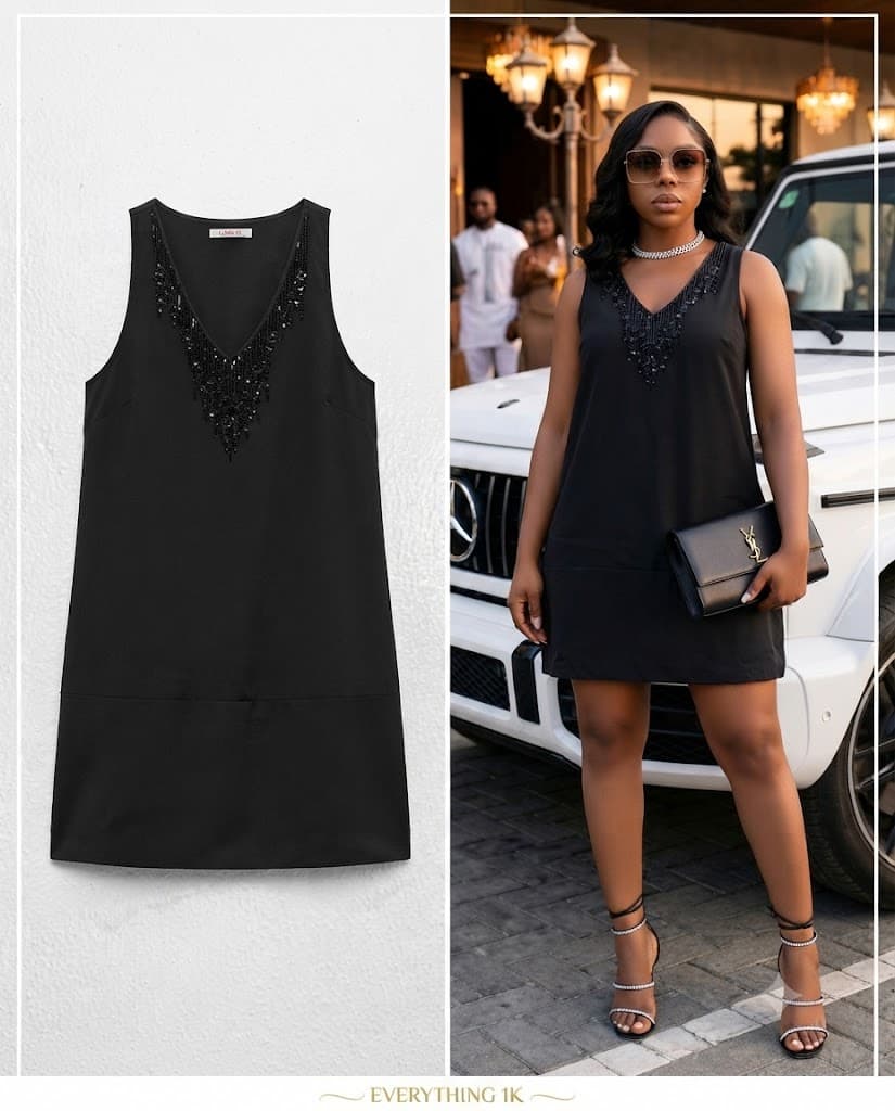 Beaded V-Neck Mini Shift Dress
