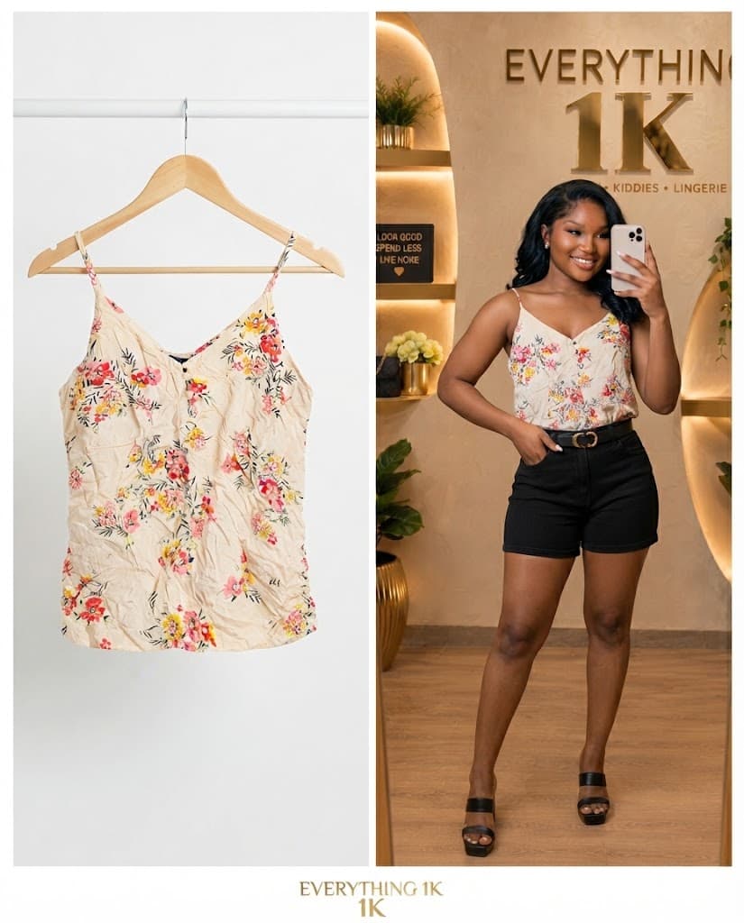 Casual Beige and Pink Floral Cami Top