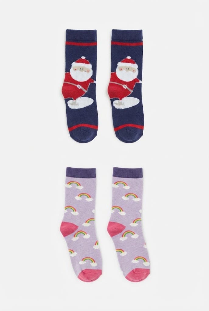 Kids Santa Claus and Rainbow-Patterned Crew Socks (2-Pack)