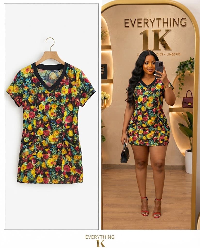 Short-Sleeve V-Neck Floral Mini Dress