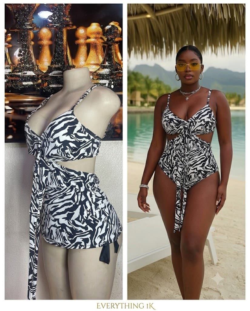 Zebra Print Cutout Monokini with Tie Detail