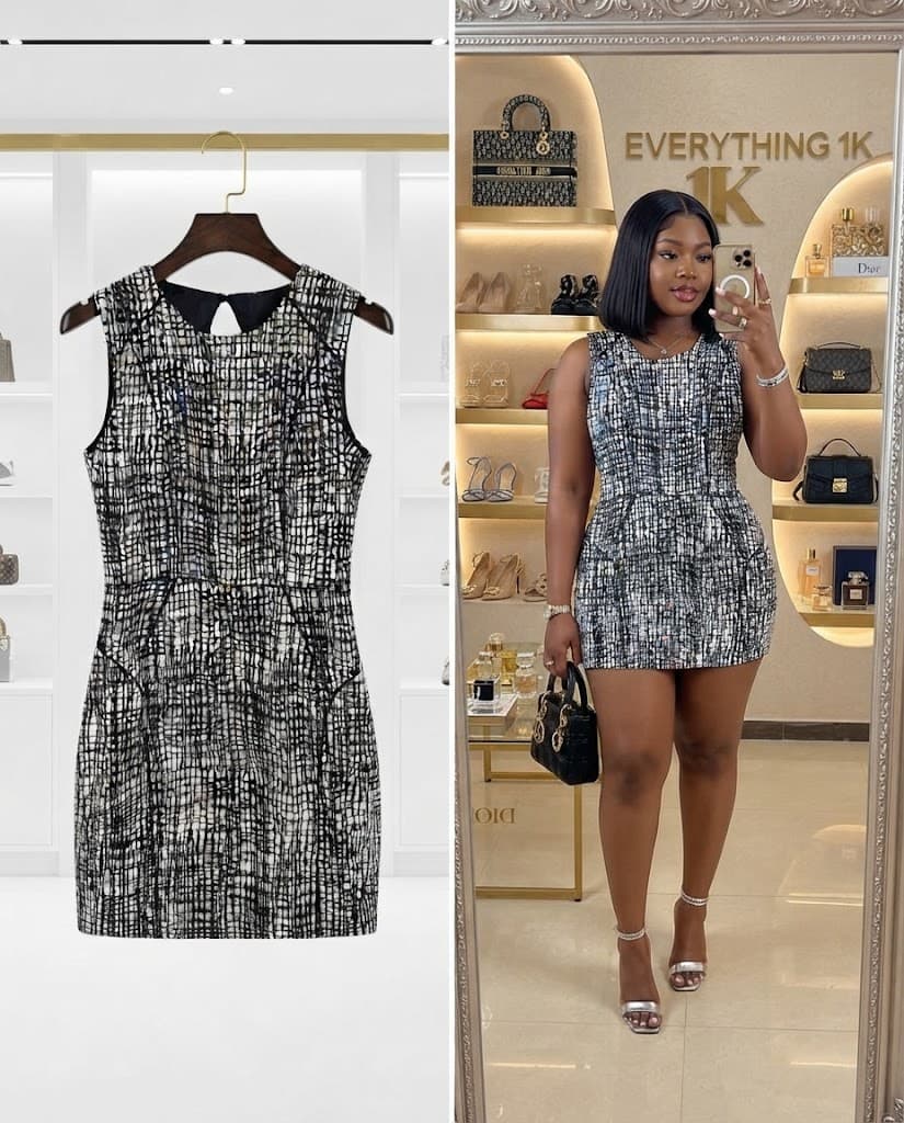 Black & White Checkered Corporate Sleeveless Mini Dress