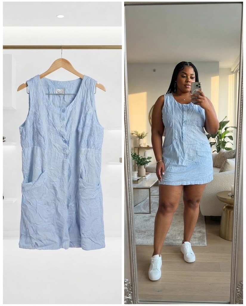 Light Blue Button-Front Pocket Midi Dress