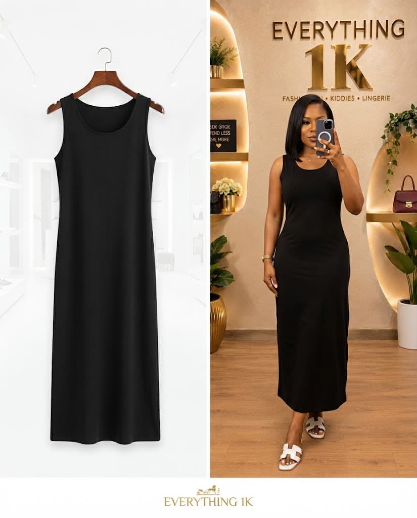 Black Round Neck Tank Midi Dress
