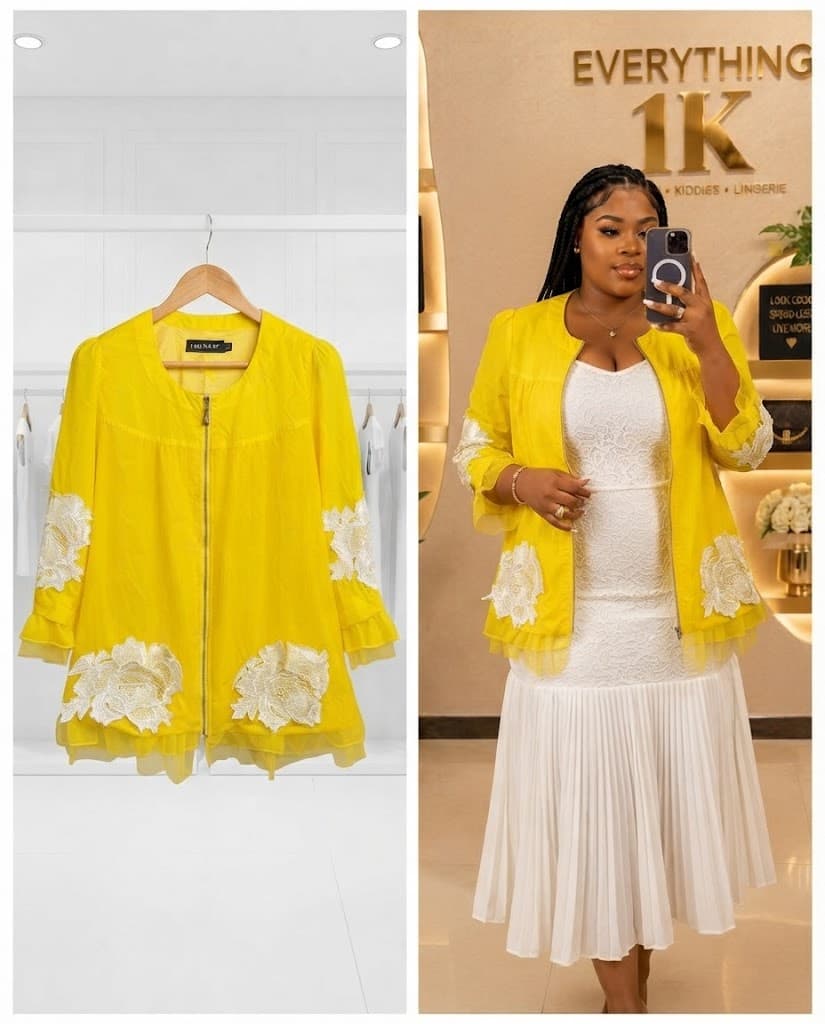 Ruffled Zip-Up Jacket with Floral Appliqué