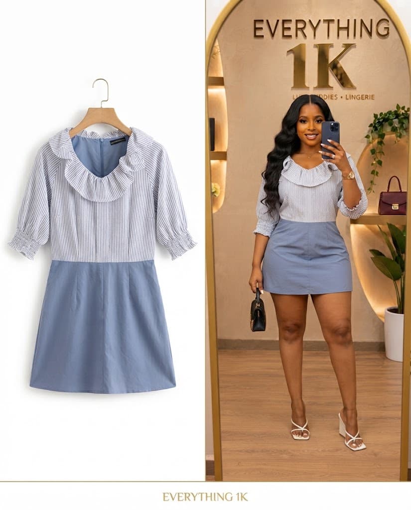 Blue Striped Top with Blue Mini Skirt Set