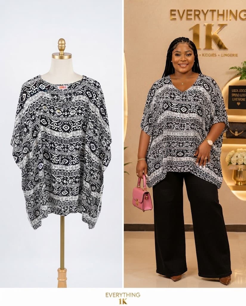 Black & White Patterned Casual Poncho Blouse