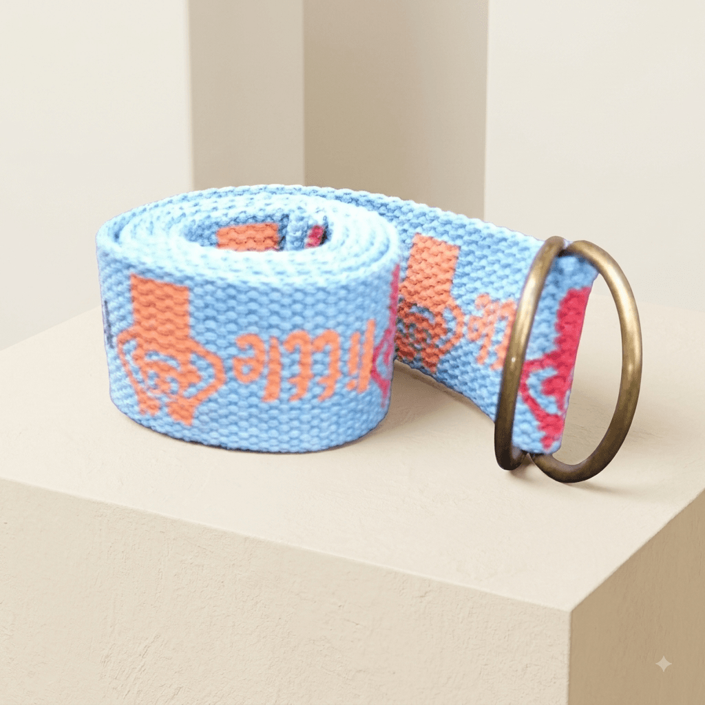 Light Blue Patterned D-Ring Web Belt